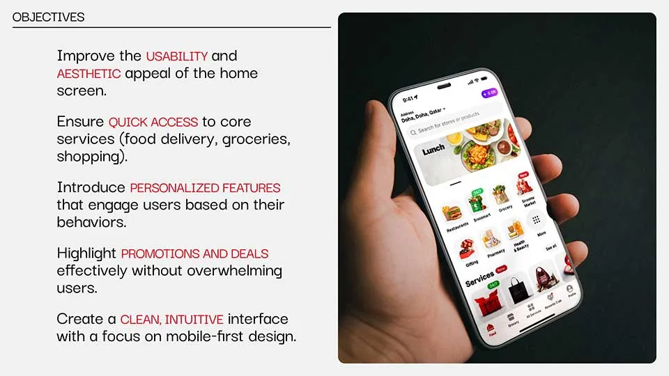 food app redesign with objectives