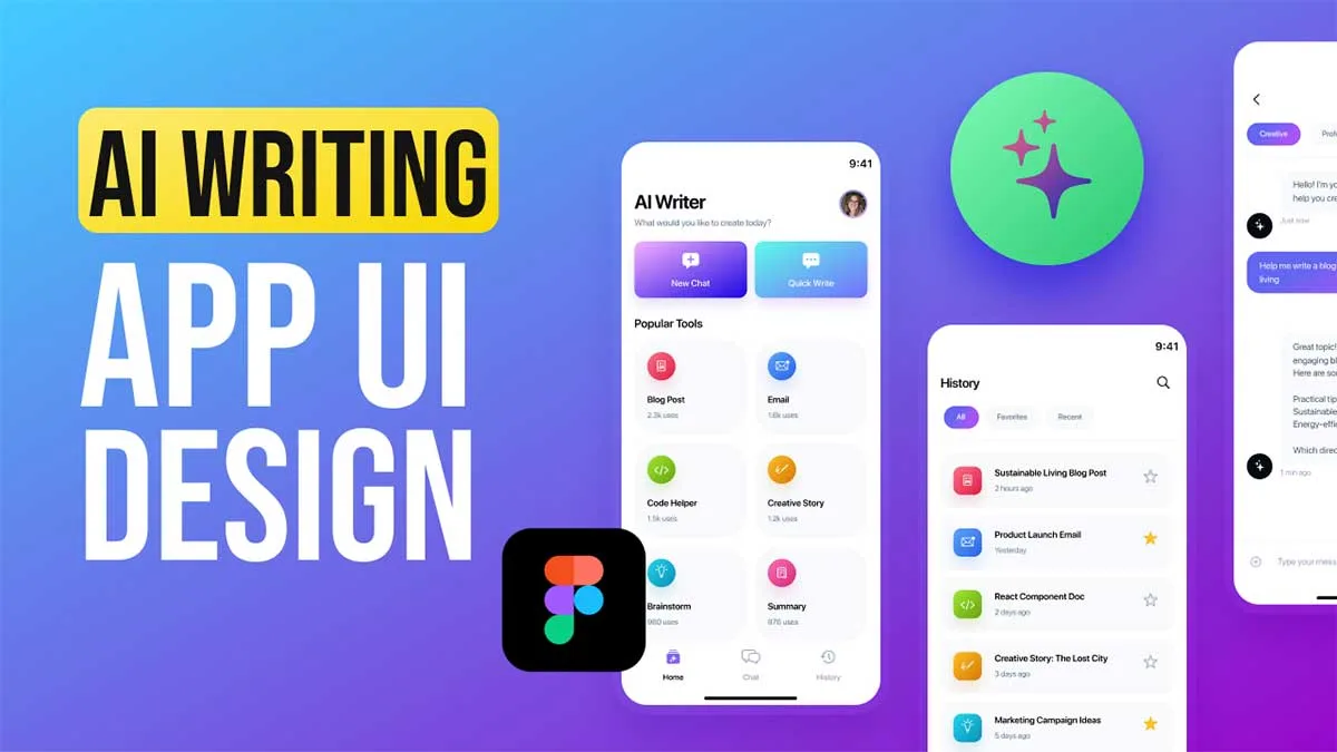 AI Writing App UI Design in Figma (Free Mobile UI Kit)